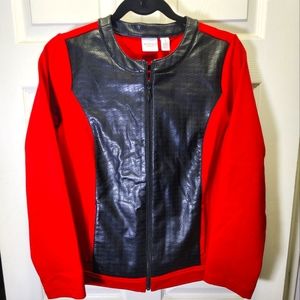Weekends by Chico's Faux Leather Cardigan Size 1 (8-10 Medium)